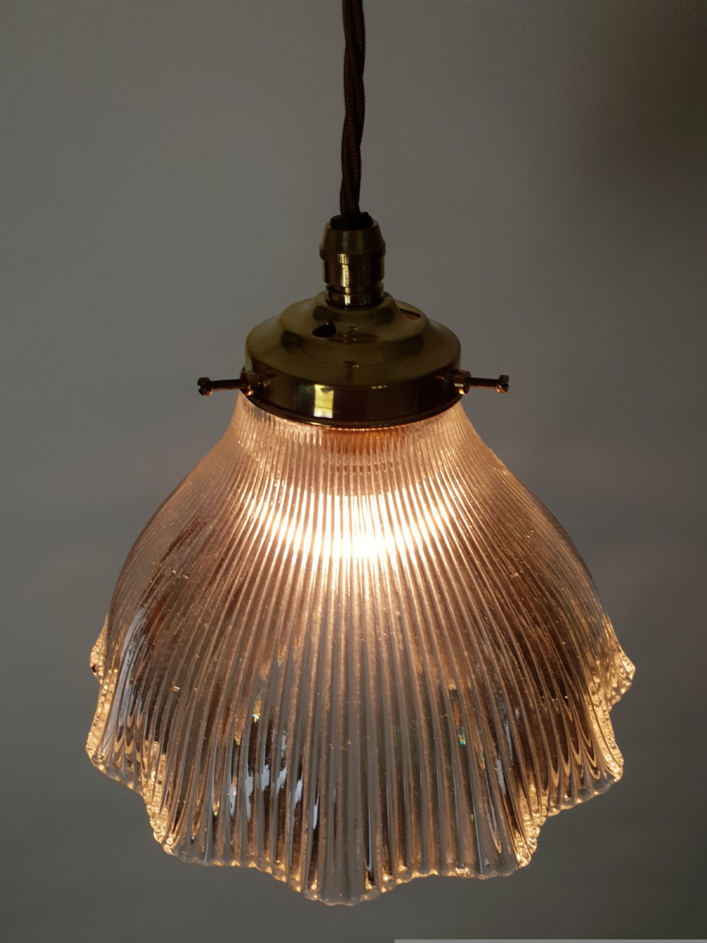 Holophane Ceiling Light with Original Brass Gallery, Rewired  View III