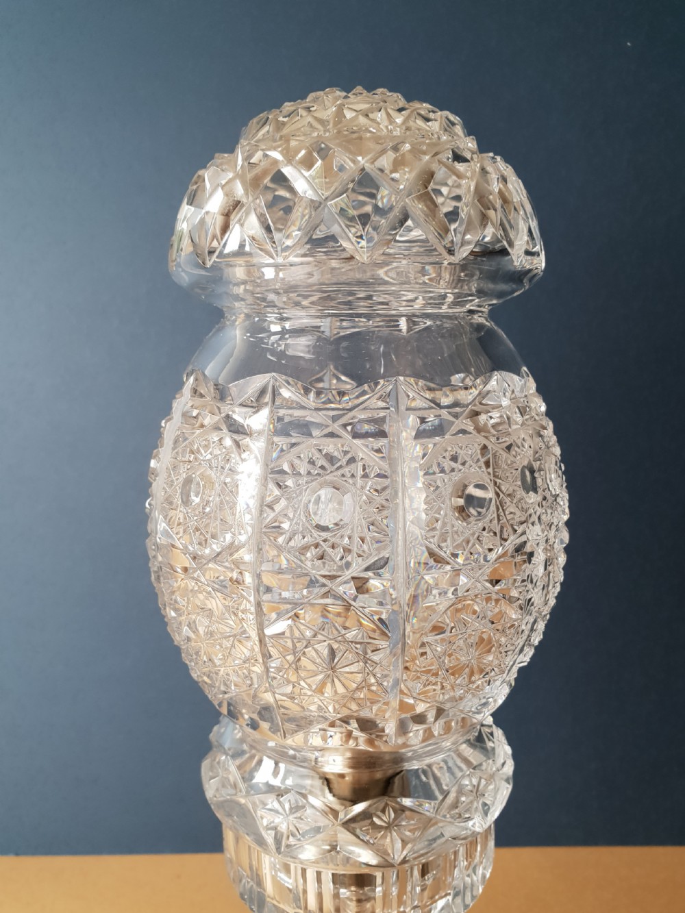 1920's Cut Crystal Table Lamp; Rewired and PAT tested  View II