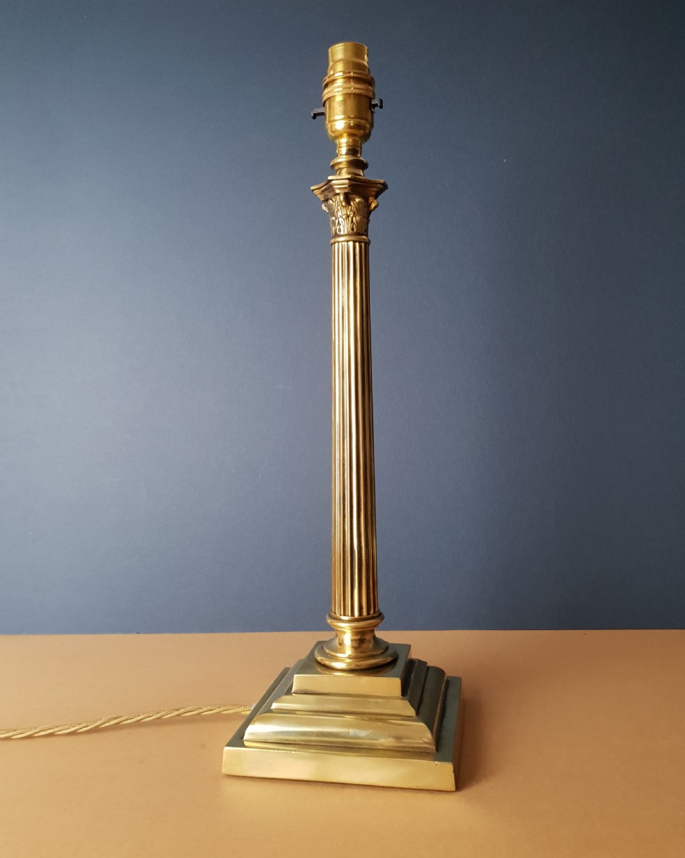 C1910 High Quality Brass Corinthian Column Table Lamp; Rewired and PAT tested