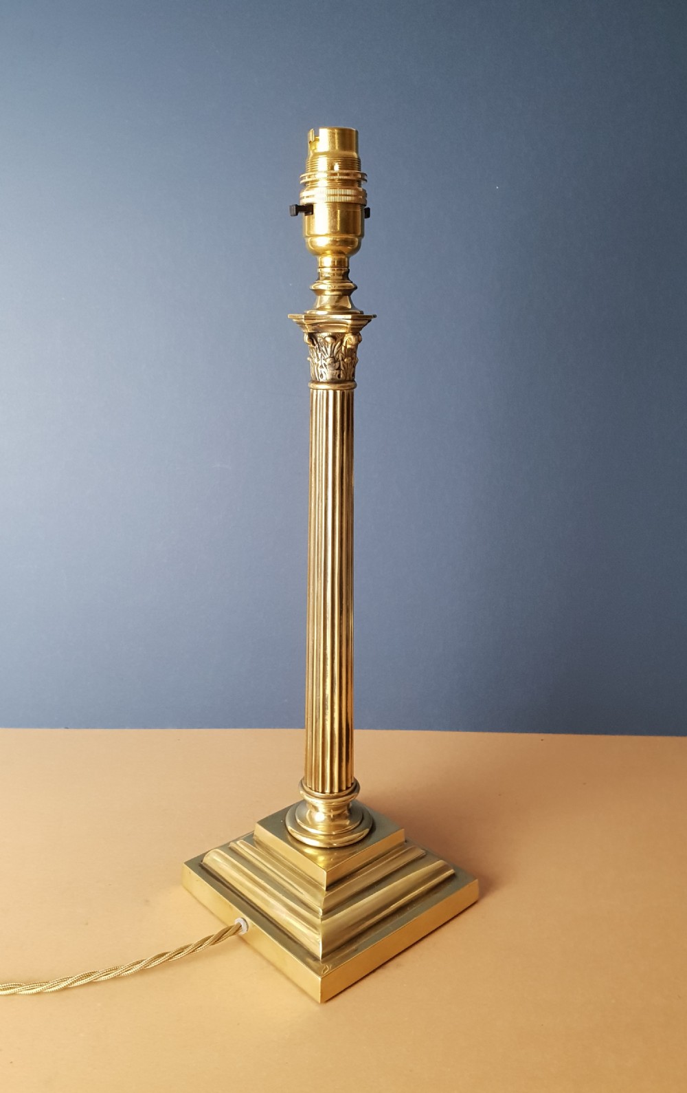 C1910 High Quality Brass Corinthian Column Table Lamp; Rewired and PAT tested View III