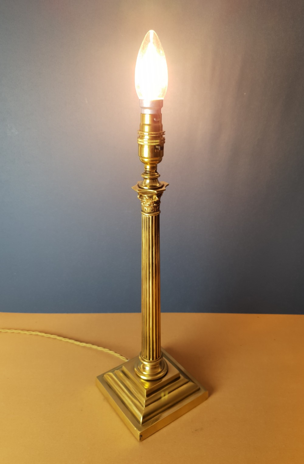 C1910 High Quality Brass Corinthian Column Table Lamp; Rewired and PAT tested View IV