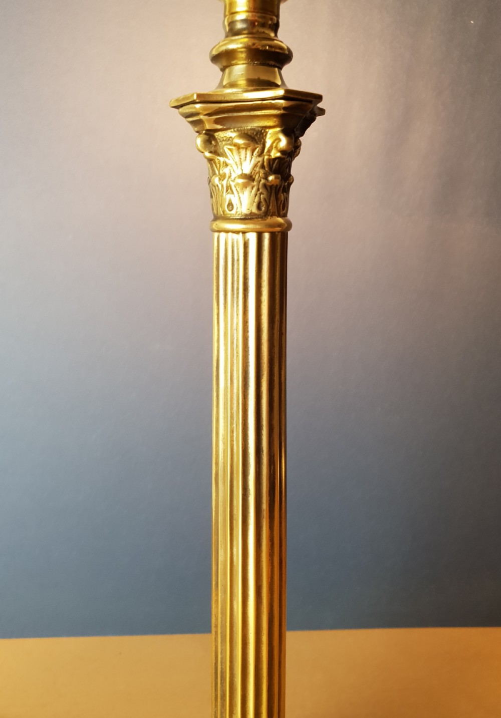 C1910 High Quality Brass Corinthian Column Table Lamp; Rewired and PAT tested View VIII