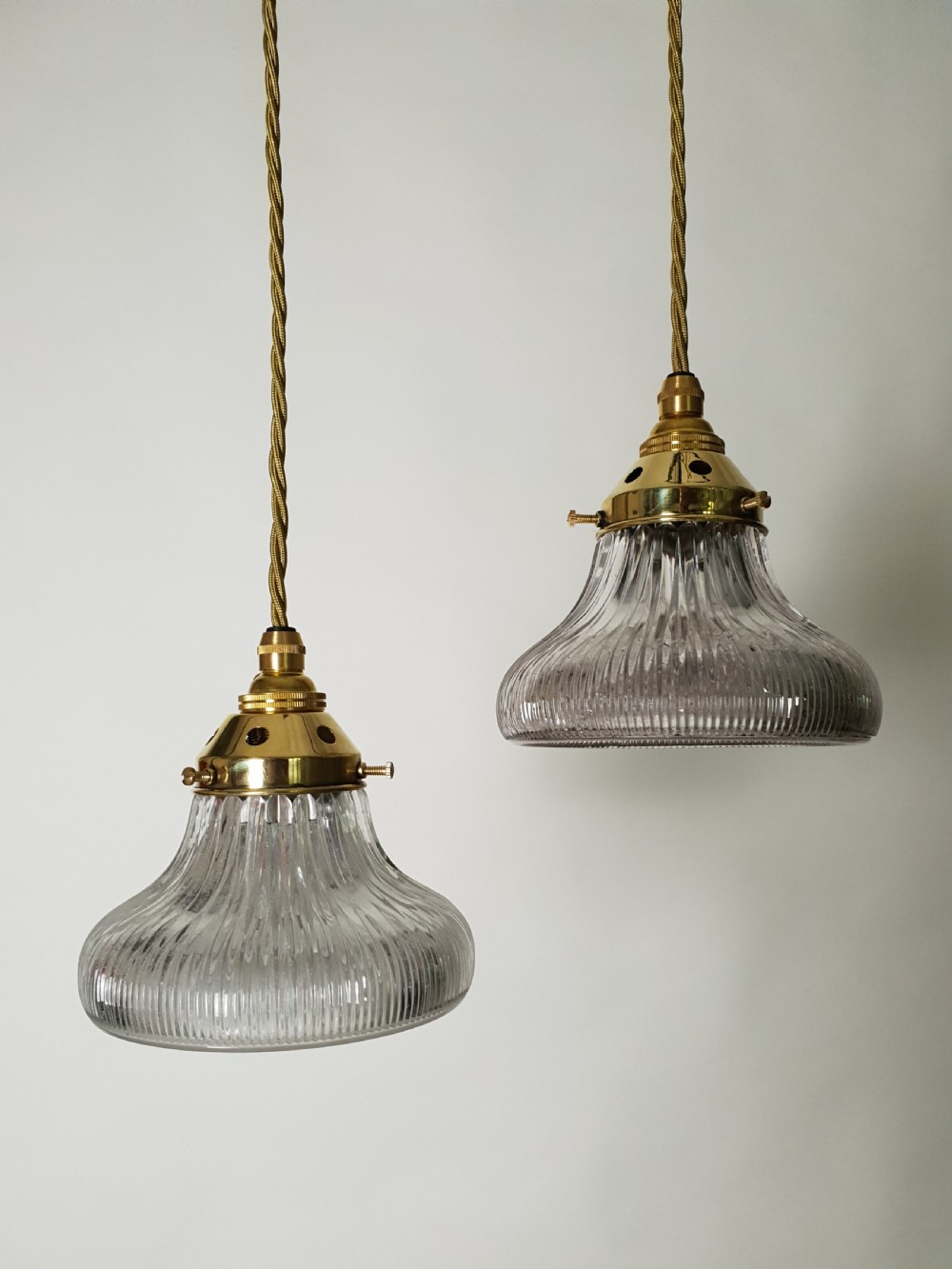 Near Pair of Small Holophane Ceiling Lights, Original Brass Gallery, Rewired  View IV