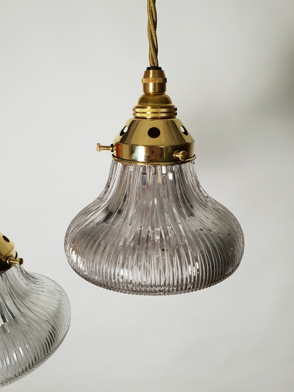Near Pair of Small Holophane Ceiling Lights, Original Brass Gallery, Rewired  View VIII