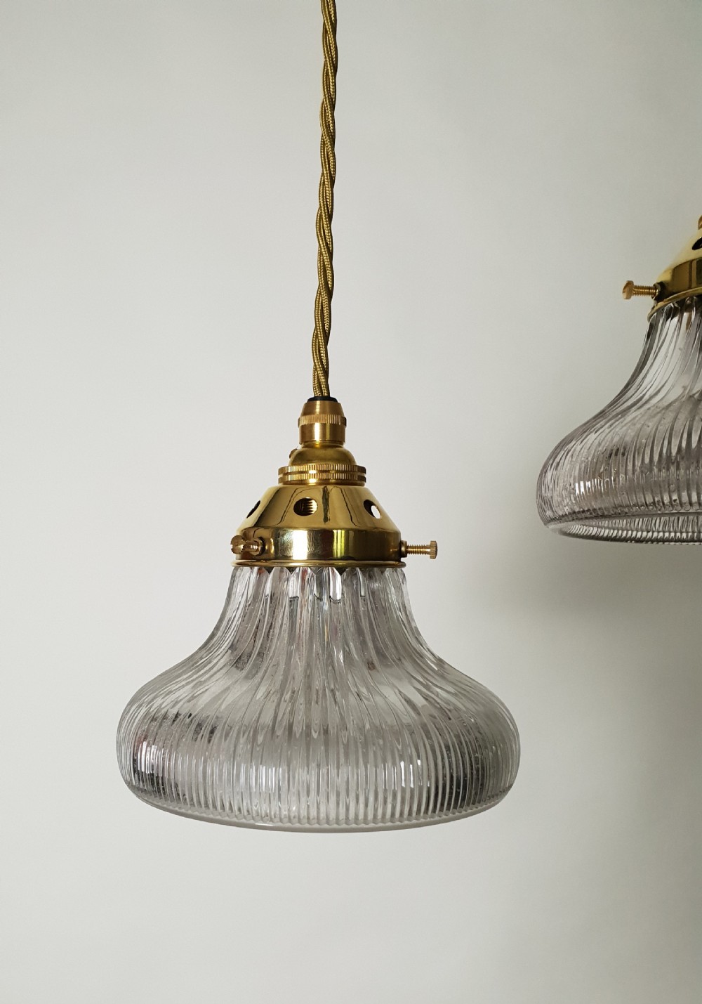 Near Pair of Small Holophane Ceiling Lights, Original Brass Gallery, Rewired  View IX