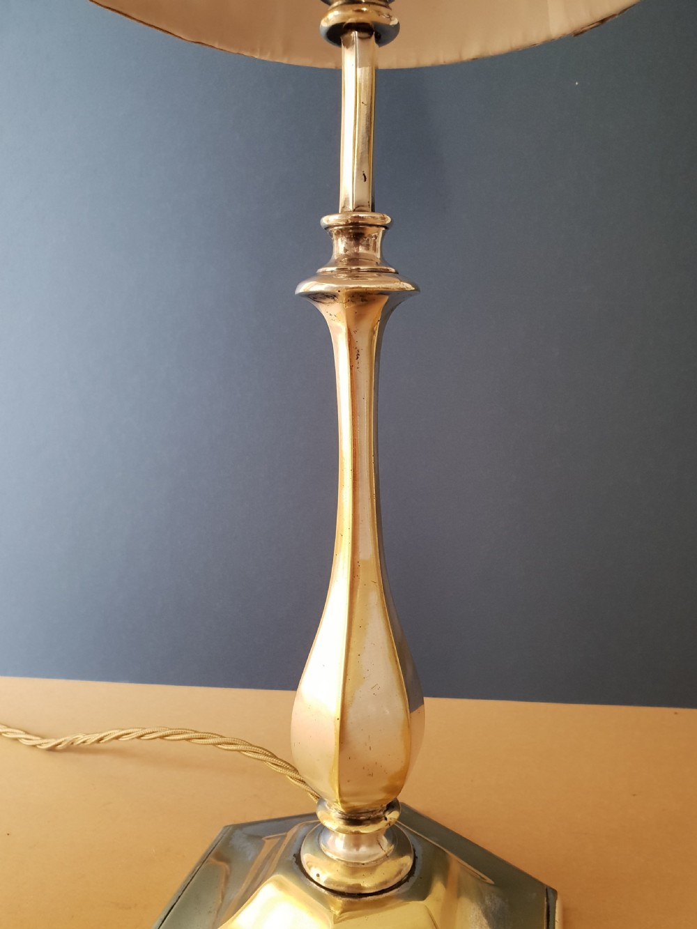 Distressed Silver Plated Brass Table Lamp, Rewired and PAT tested  View III