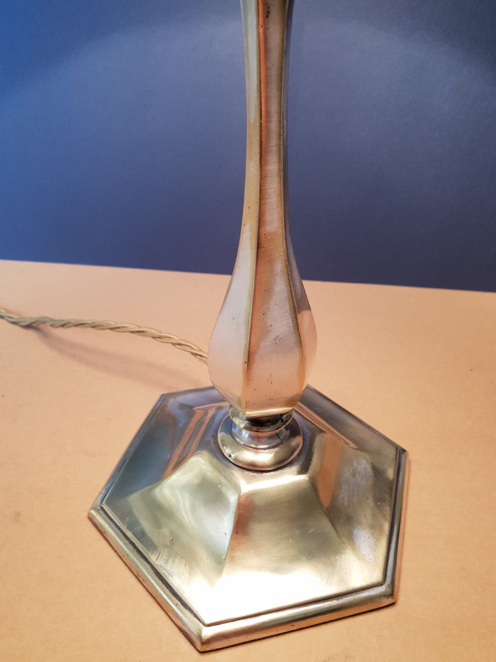 Distressed Silver Plated Brass Table Lamp, Rewired and PAT tested  View VI