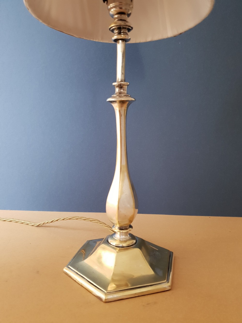 Distressed Silver Plated Brass Table Lamp, Rewired and PAT tested  View VIII