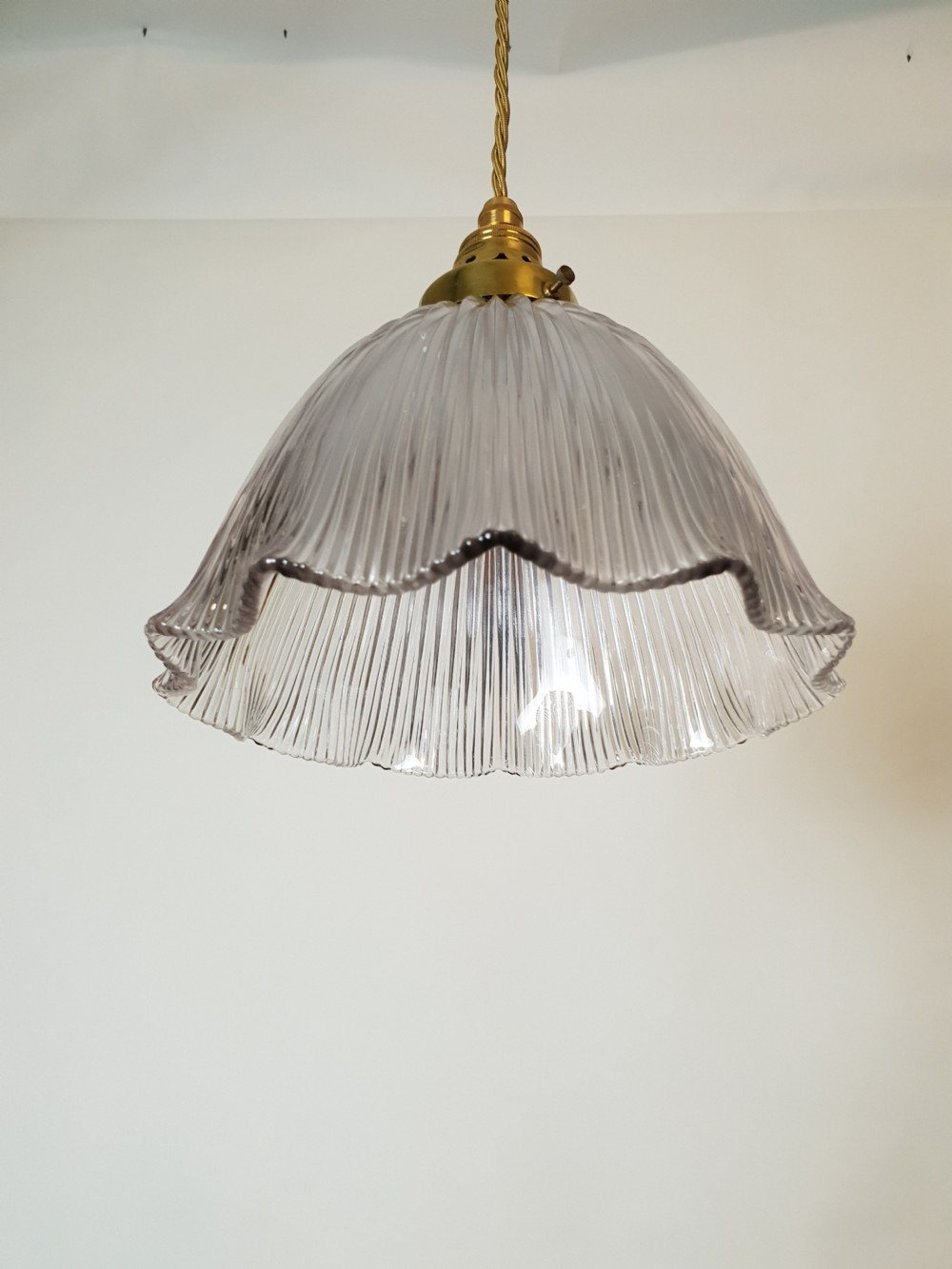 Holophane Ceiling Light with Original Stamped Brass Gallery, Rewired  View V