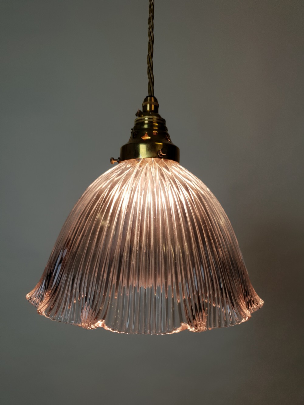 Holophane Ceiling Light with Original Stamped Brass Gallery, Rewired  View VI