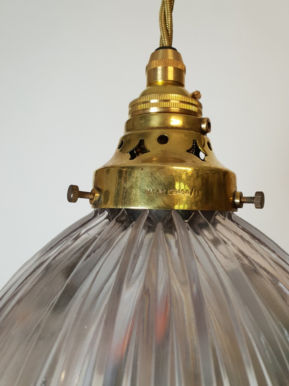 Holophane Ceiling Light with Original Stamped Brass Gallery, Rewired  View VII