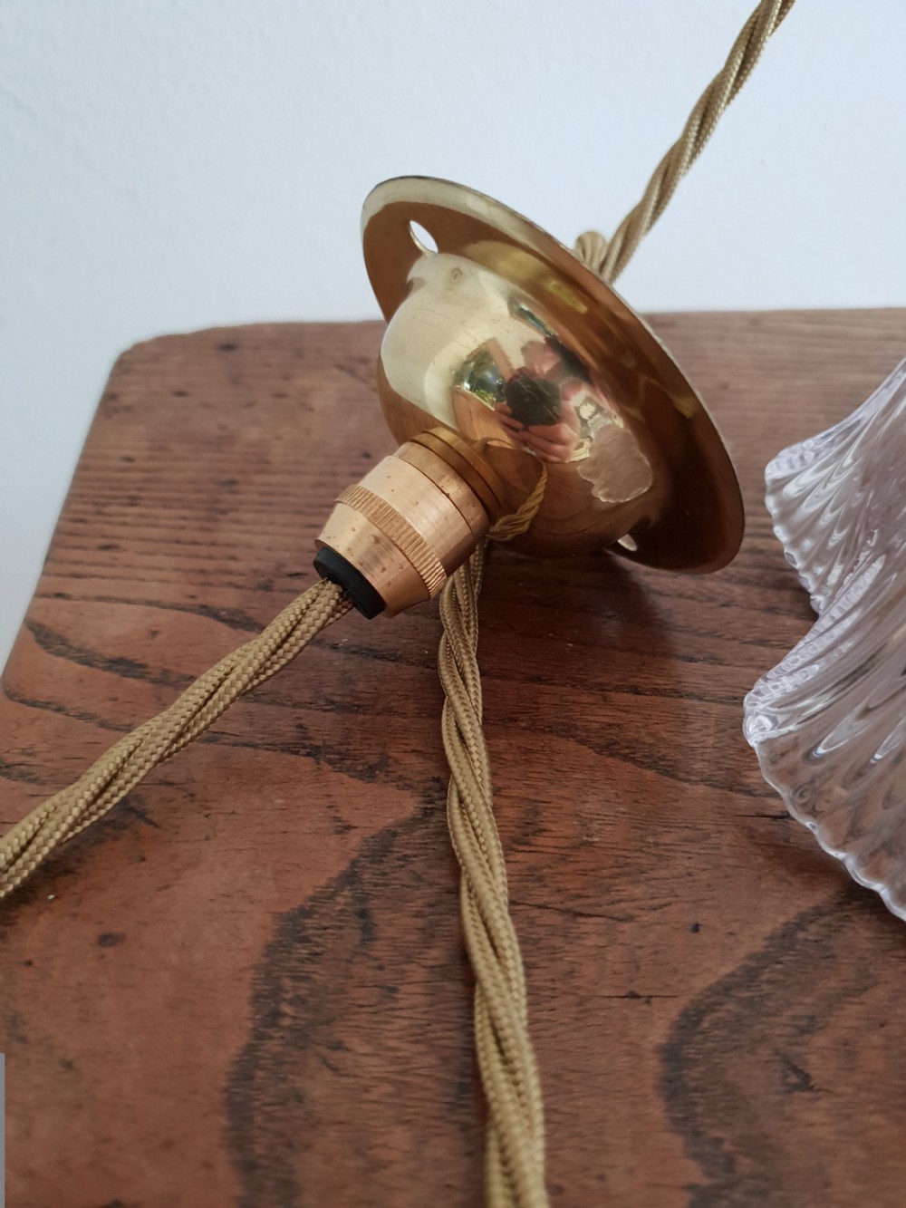 Holophane Ceiling Light with Original Stamped Brass Gallery, Rewired  View VIII