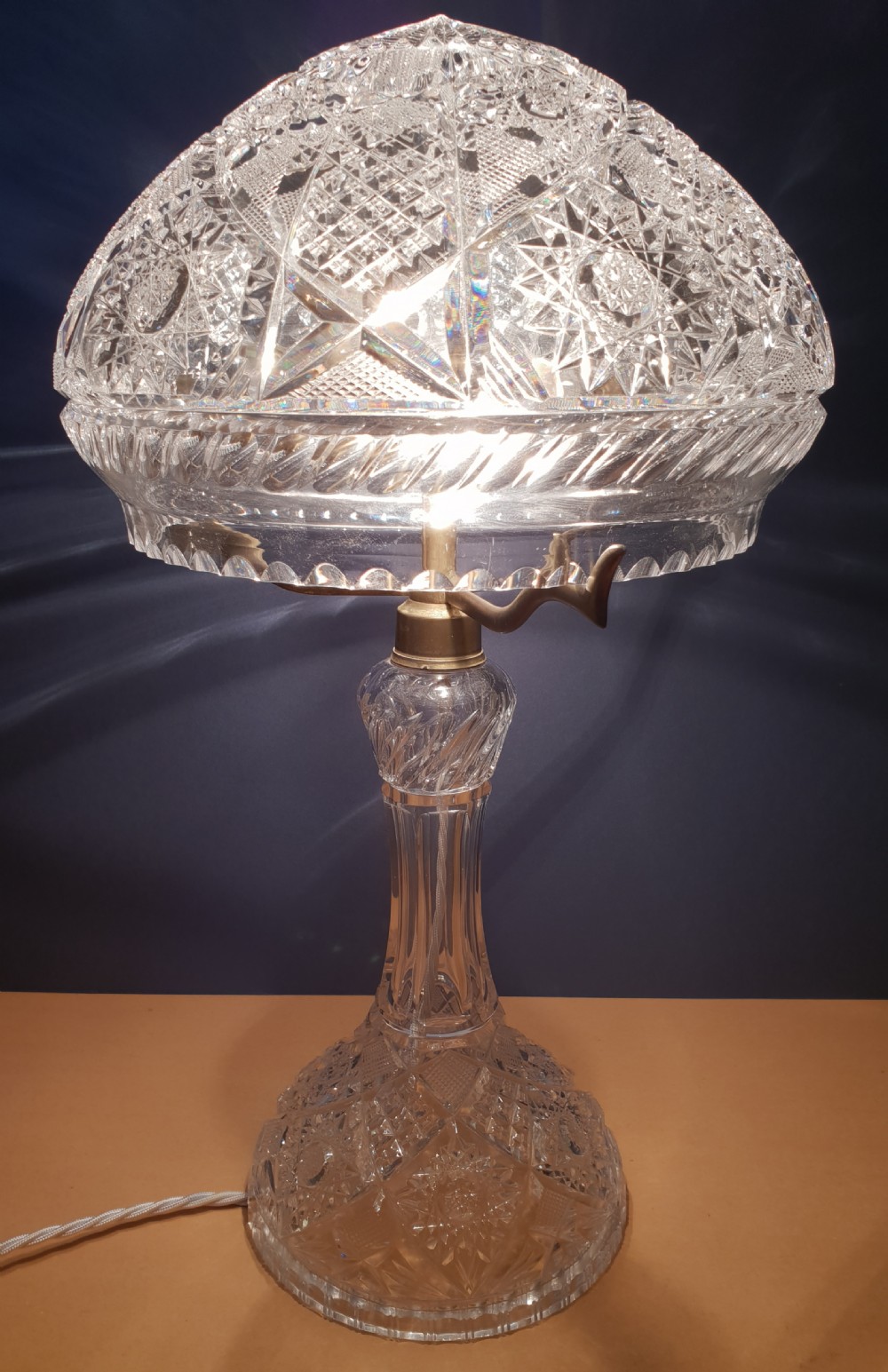c1910 Cut Crystal Mushroom Table Lamp 