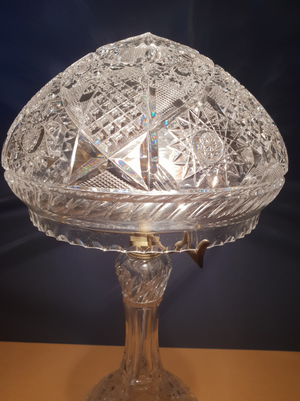c1910 Cut Crystal Mushroom Table Lamp  View II