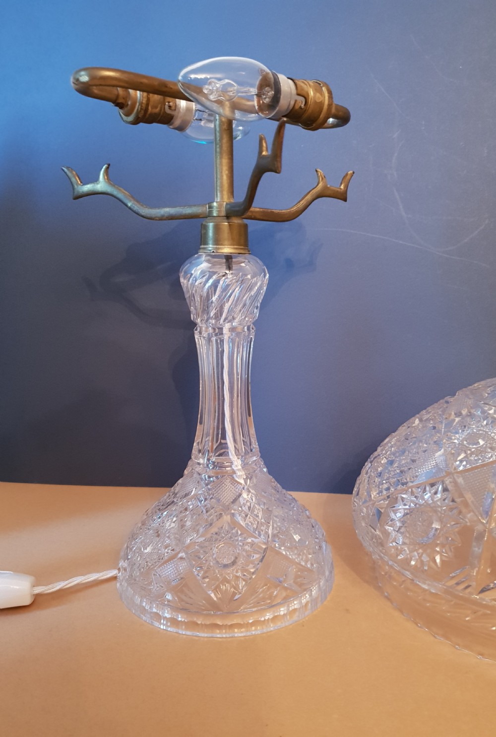 c1910 Cut Crystal Mushroom Table Lamp  View V