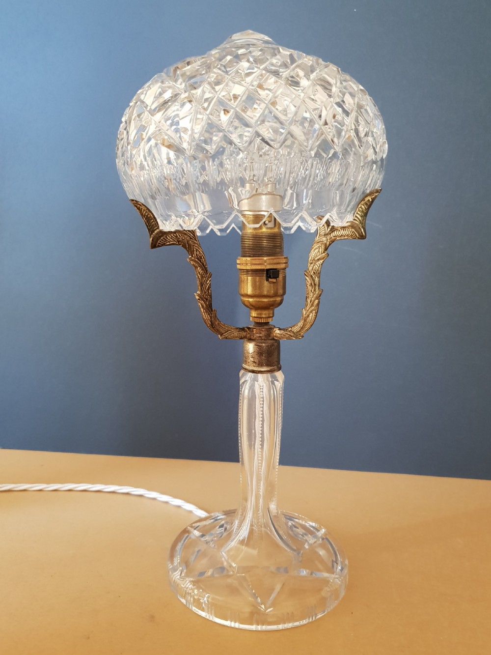 Small Cut Crystal Mushroom Table Lamp,  Rewired and PAT tested  View II
