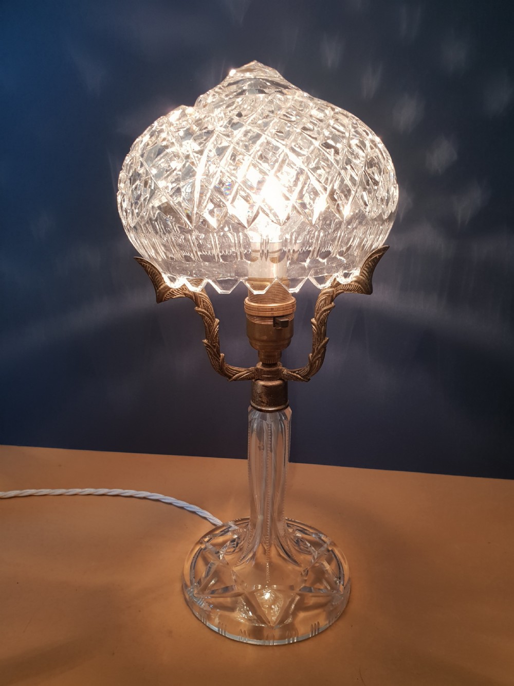 Small Cut Crystal Mushroom Table Lamp,  Rewired and PAT tested  View V