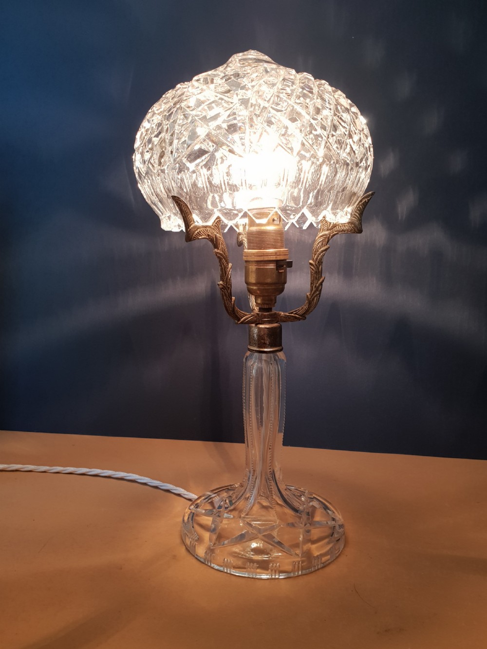 Small Cut Crystal Mushroom Table Lamp,  Rewired and PAT tested  View IX