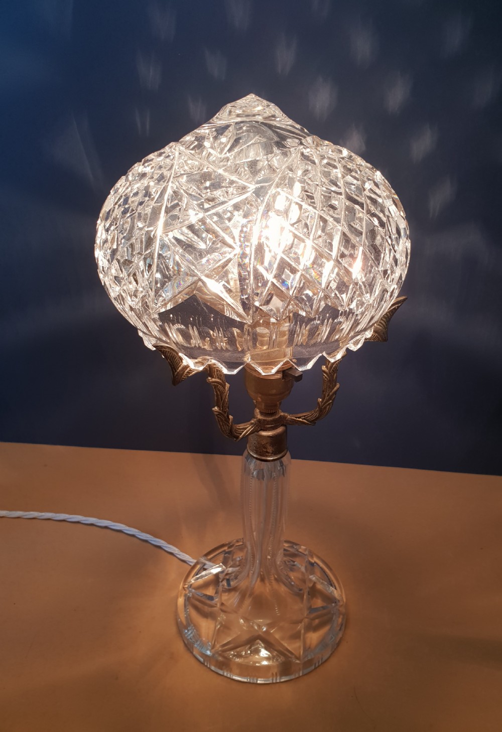 Small Cut Crystal Mushroom Table Lamp,  Rewired and PAT tested  View X