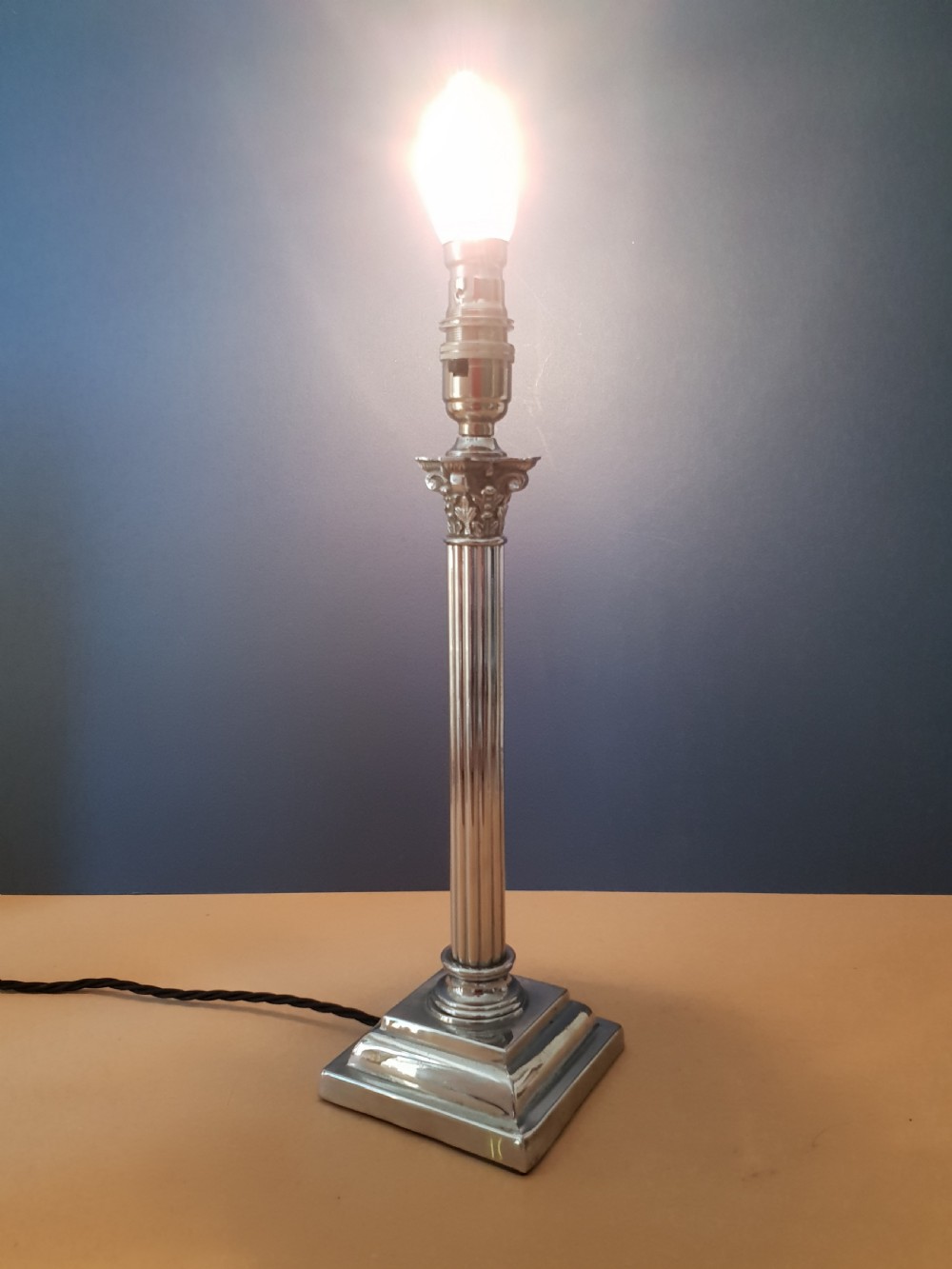 1920s Chrome Corinthian Column Table Lamp View VI