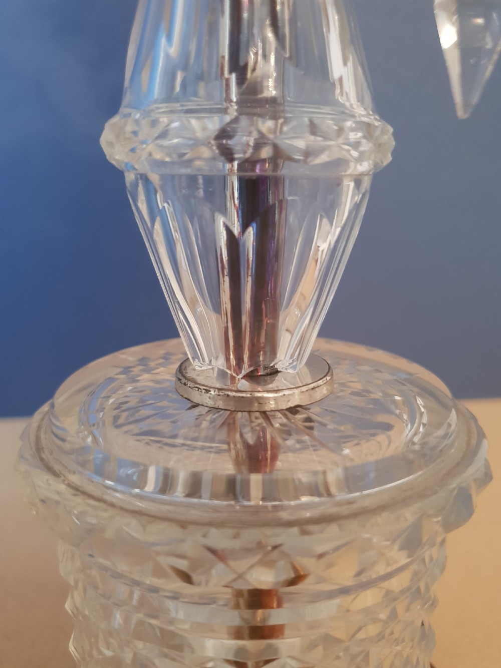 Pair of 1920's Cut Glass Crystal Table Lamps, Rewired and PAT tested  View II