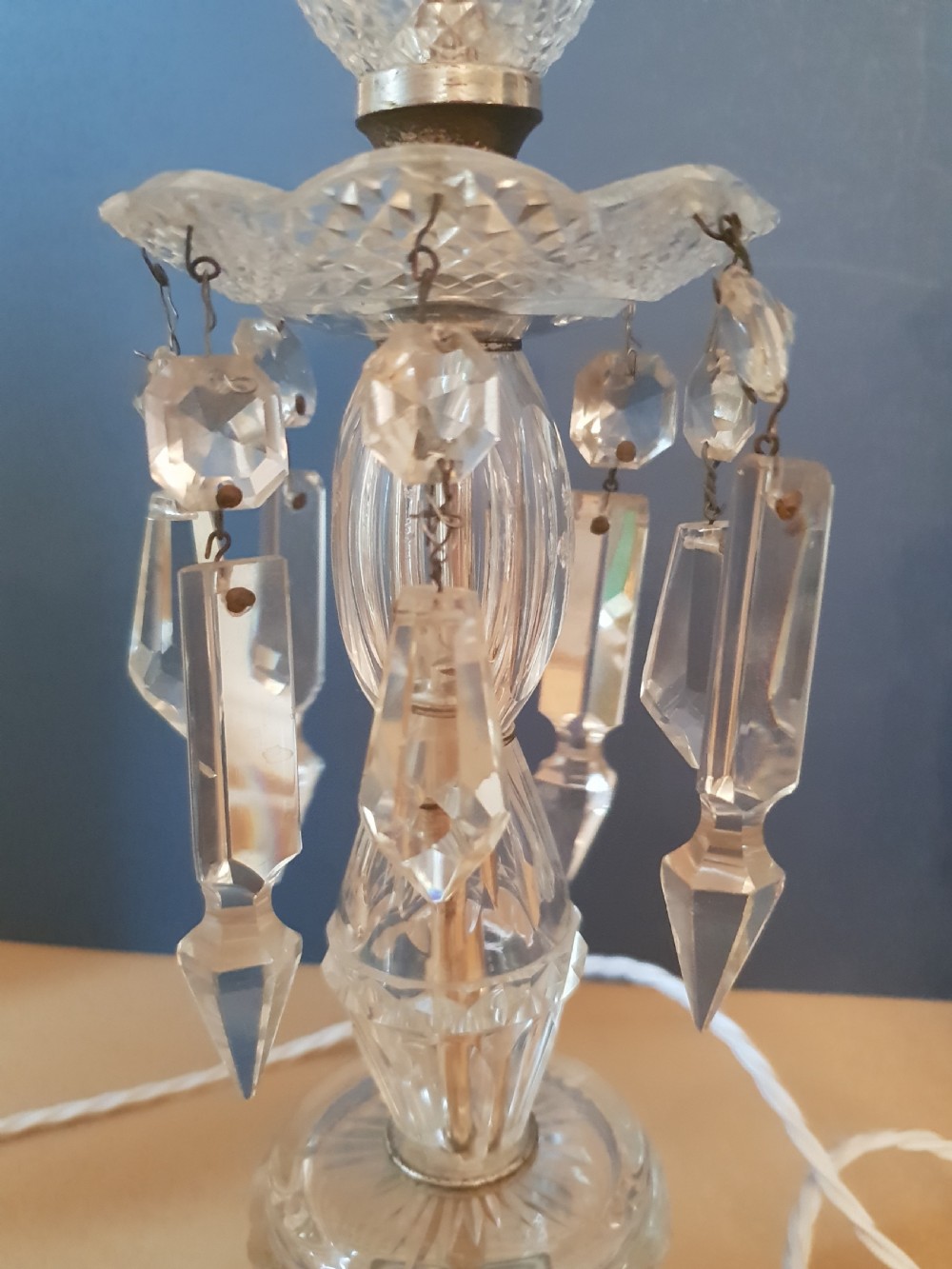 Pair of 1920's Cut Glass Crystal Table Lamps, Rewired and PAT tested  View IV
