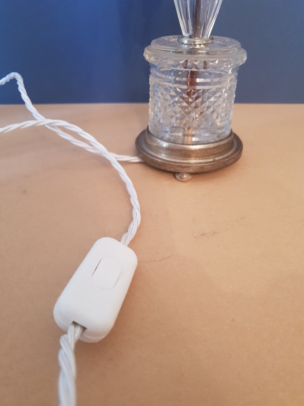 Pair of 1920's Cut Glass Crystal Table Lamps, Rewired and PAT tested  View V