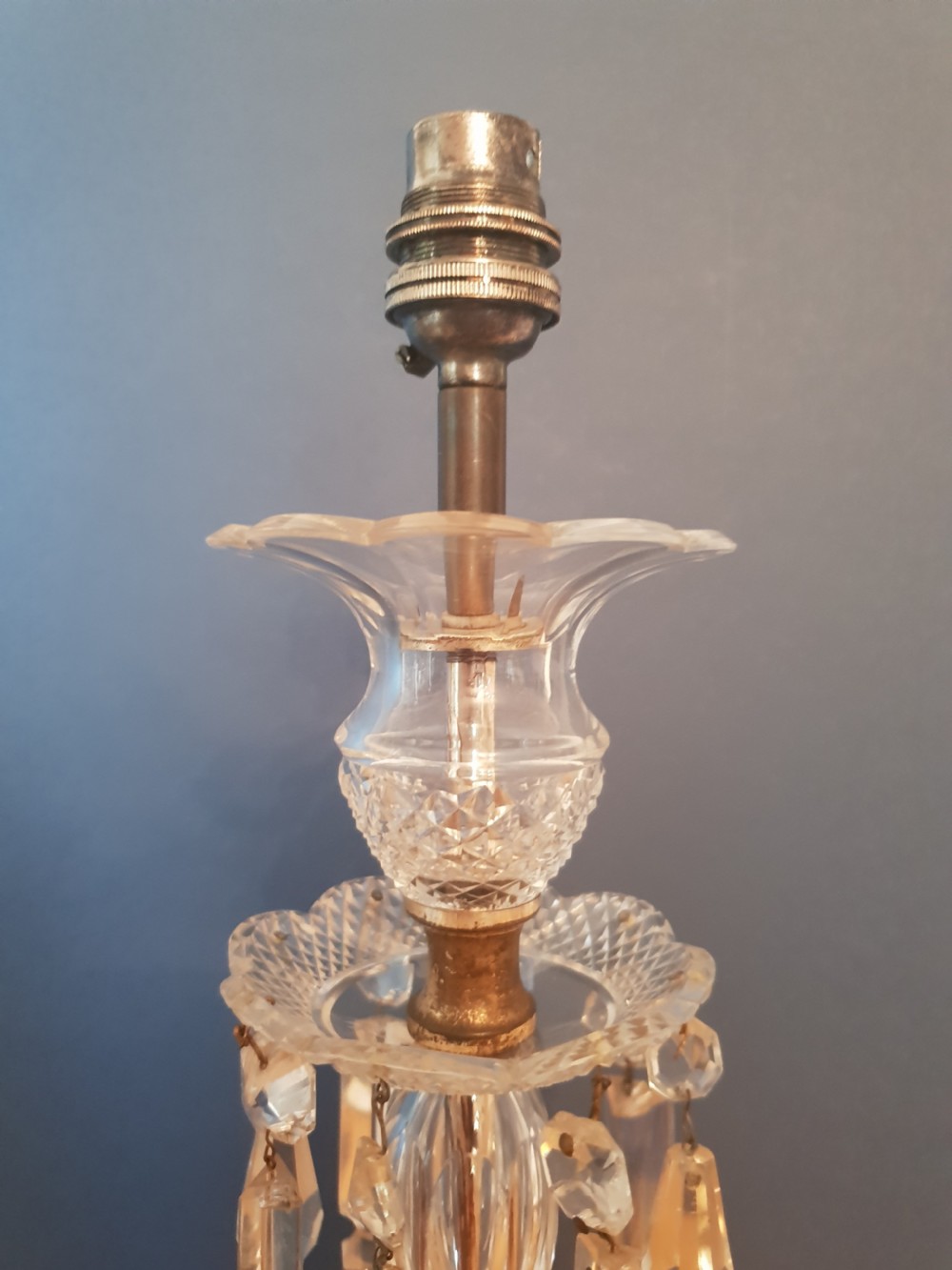 Pair of 1920's Cut Glass Crystal Table Lamps, Rewired and PAT tested  View VII