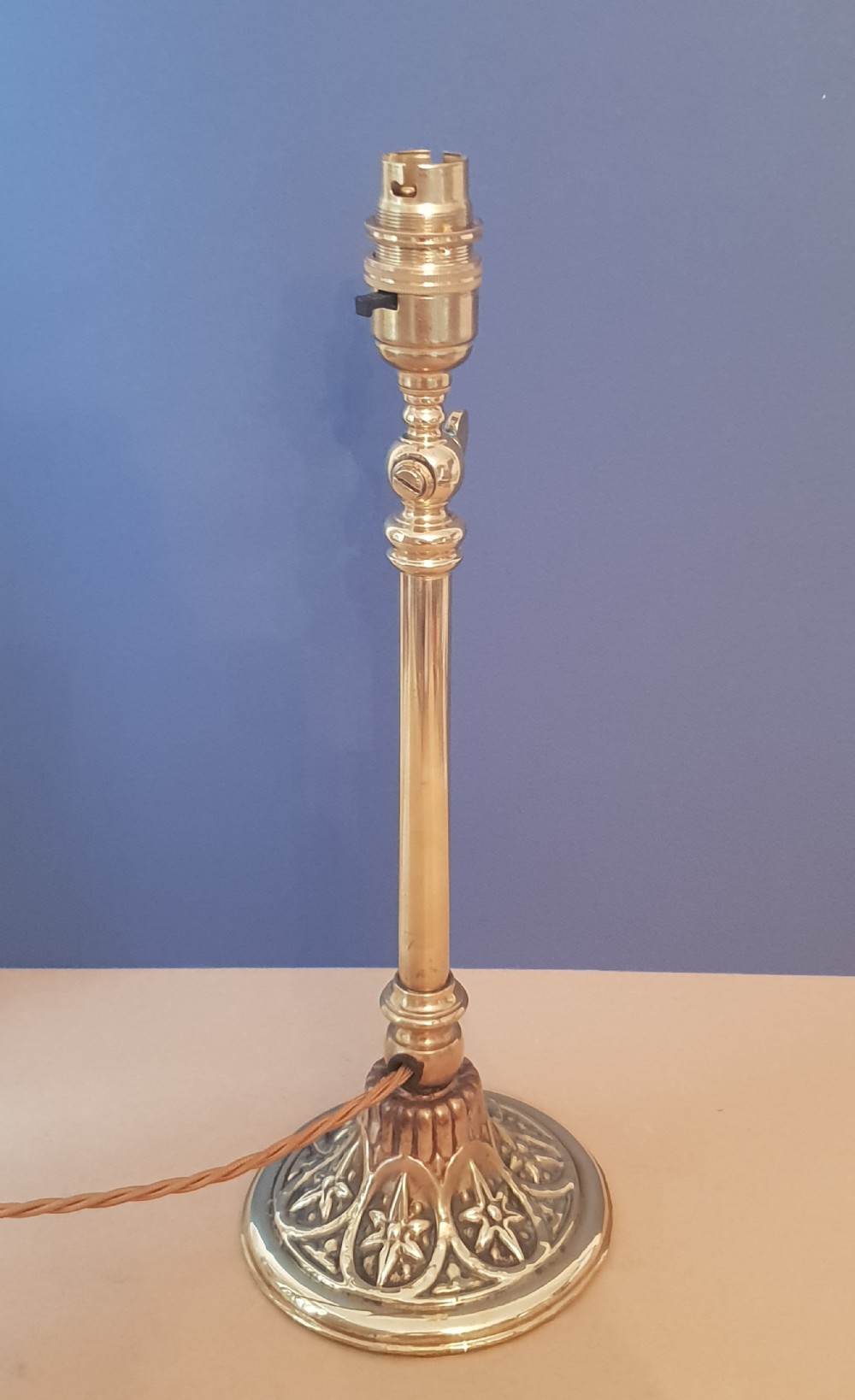Brass Table Lamp with Decorated Base, Rewired and PAT tested 