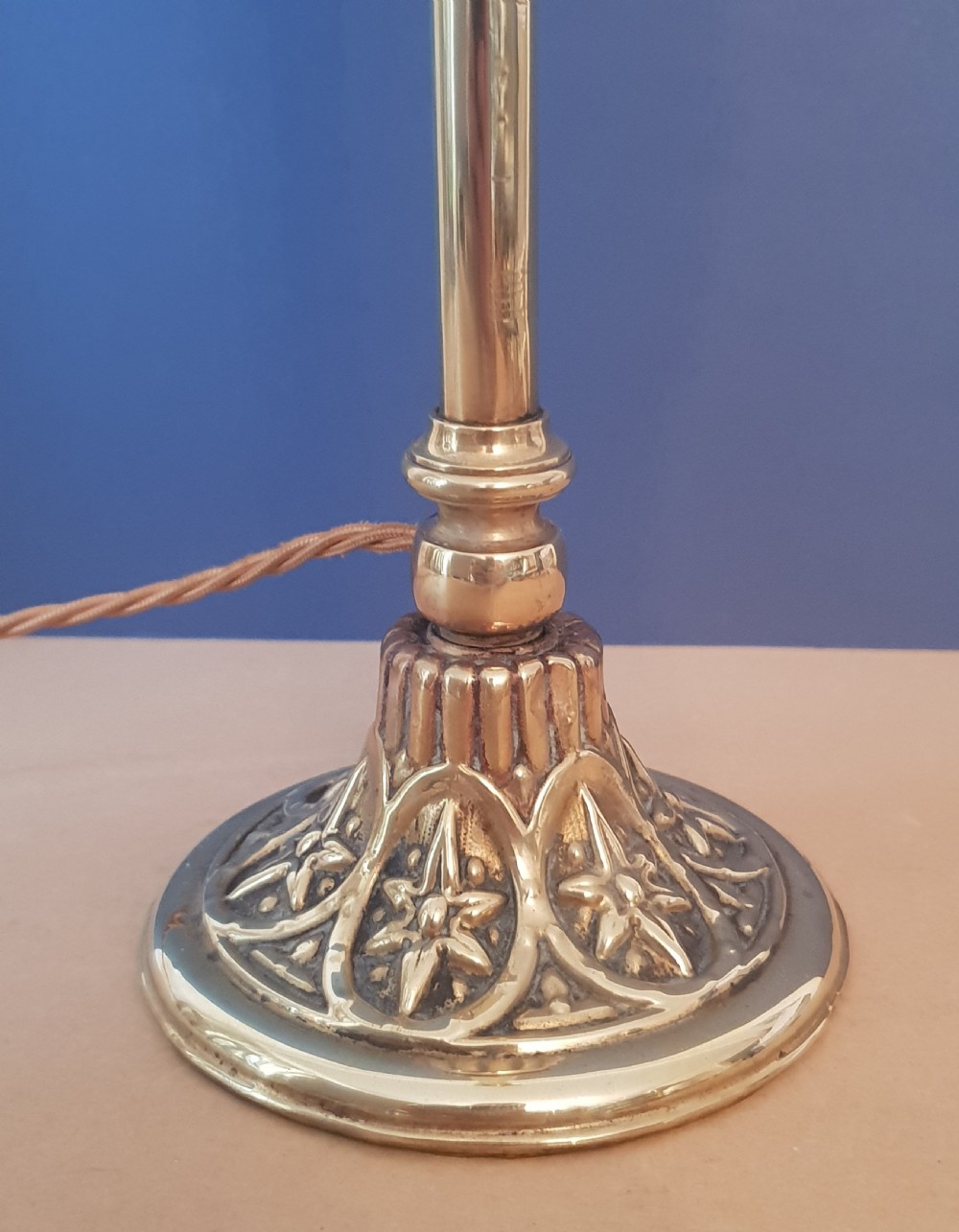 Brass Table Lamp with Decorated Base, Rewired and PAT tested  View IV