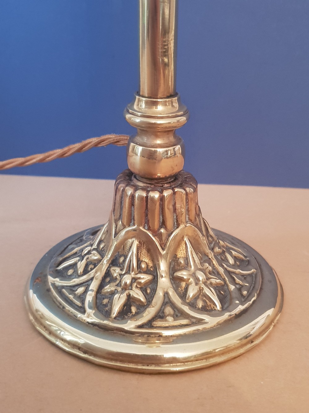 Brass Table Lamp with Decorated Base, Rewired and PAT tested  View VI