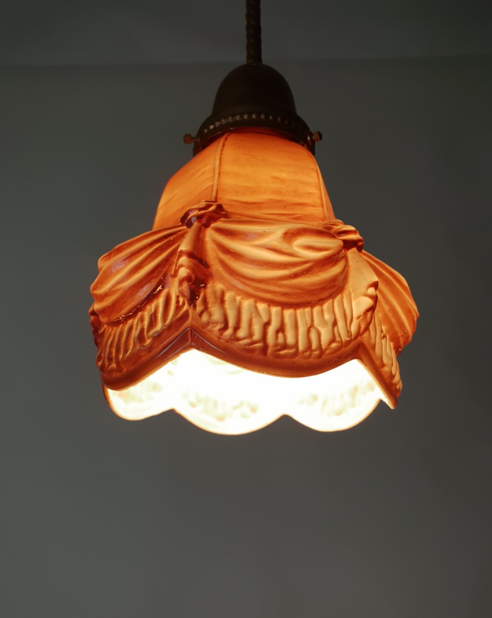 c1910 Dutch Guilded Ceiling Light with Original Ceramic Shade  View V
