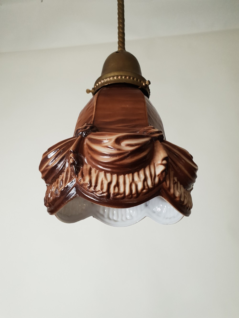 c1910 Dutch Guilded Ceiling Light with Original Ceramic Shade  View VI