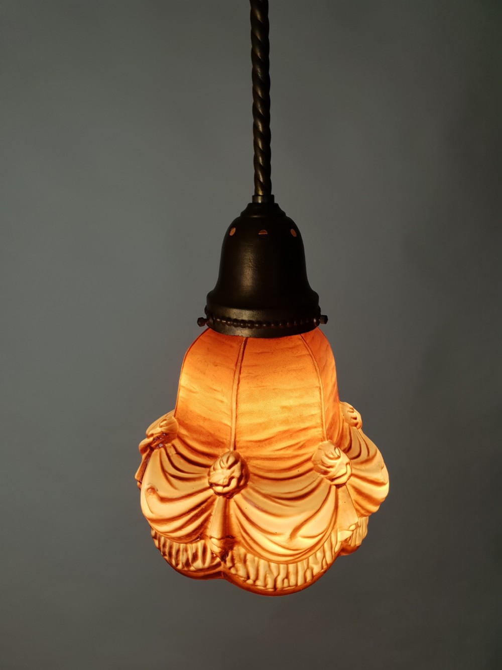c1910 Dutch Guilded Ceiling Light with Original Ceramic Shade  View VII