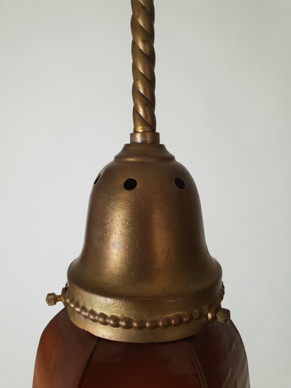 c1910 Dutch Guilded Ceiling Light with Original Ceramic Shade  View VIII