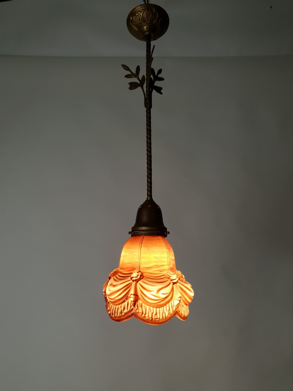 c1910 Dutch Guilded Ceiling Light with Original Ceramic Shade  View X
