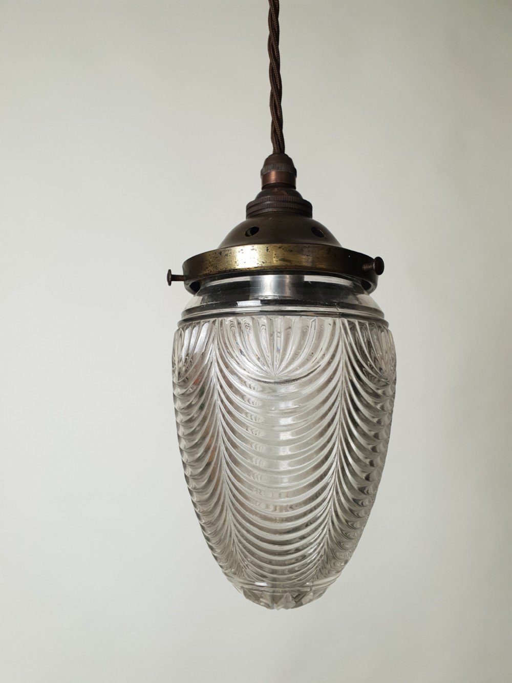 Edwardian Glass Pineapple Ceiling with Aged Brass Gallery, Rewired 