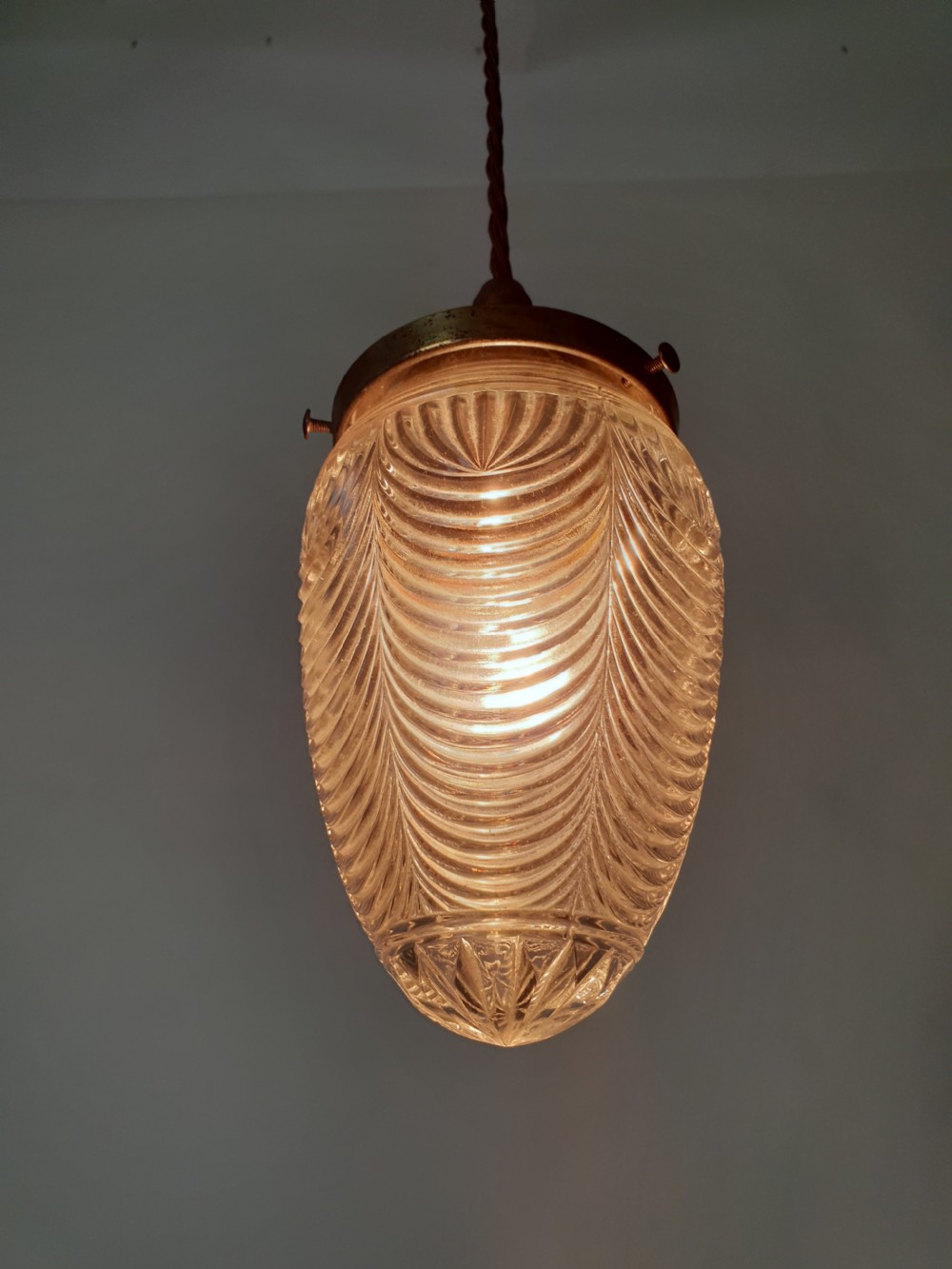 Edwardian Glass Pineapple Ceiling with Aged Brass Gallery, Rewired  View VI
