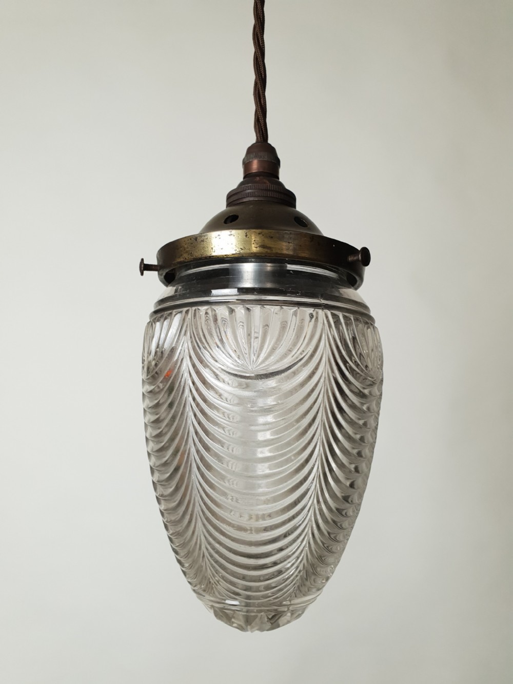 Edwardian Glass Pineapple Ceiling with Aged Brass Gallery, Rewired  View IX