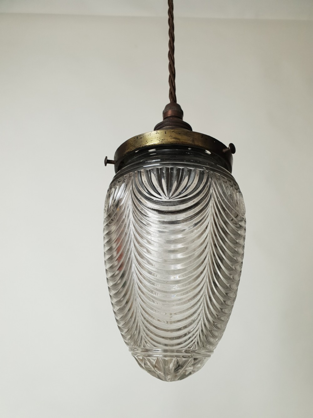 Edwardian Glass Pineapple Ceiling with Aged Brass Gallery, Rewired  View XI