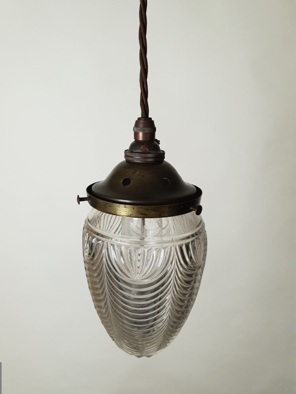 Edwardian Glass Pineapple Ceiling with Aged Brass Gallery, Rewired  View XII