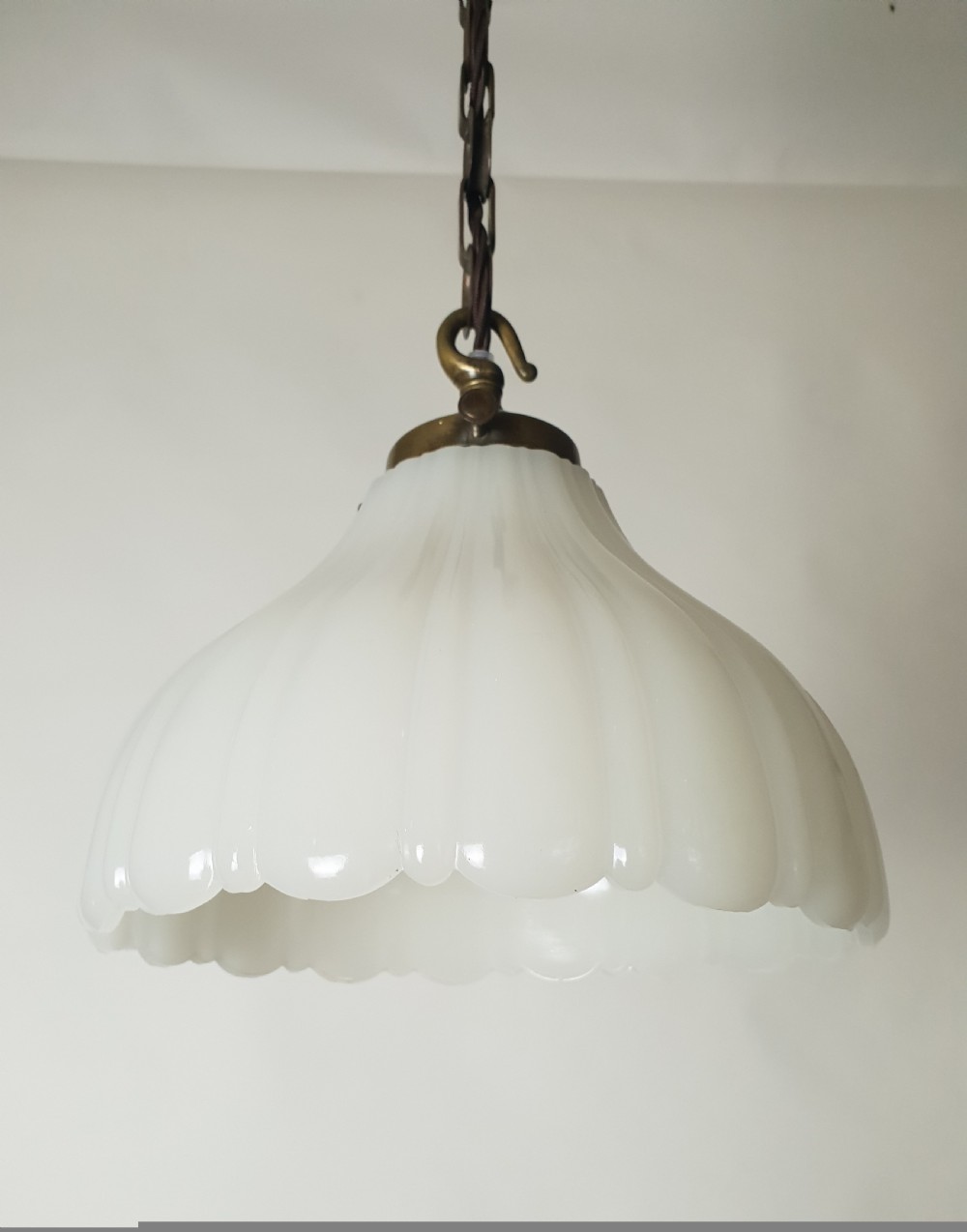 Moonstone Ceiling Light with Original Aged Brass Gallery, Rewired  View VIII