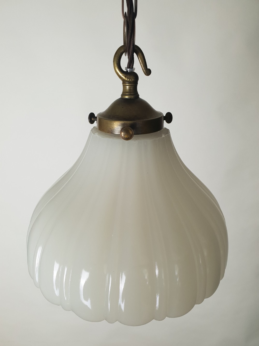 Moonstone Ceiling Light with Original Aged Brass Gallery, Rewired  View X