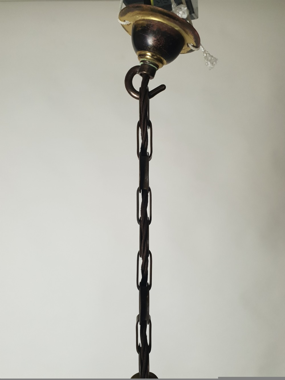 Moonstone Ceiling Light with Original Aged Brass Gallery, Rewired  View XII
