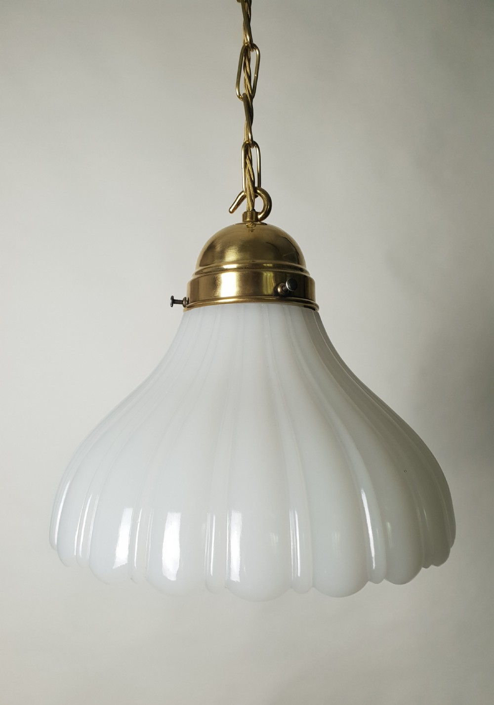 Large Moonstone Ceiling Light with Original Brass Gallery, Rewired  View IV