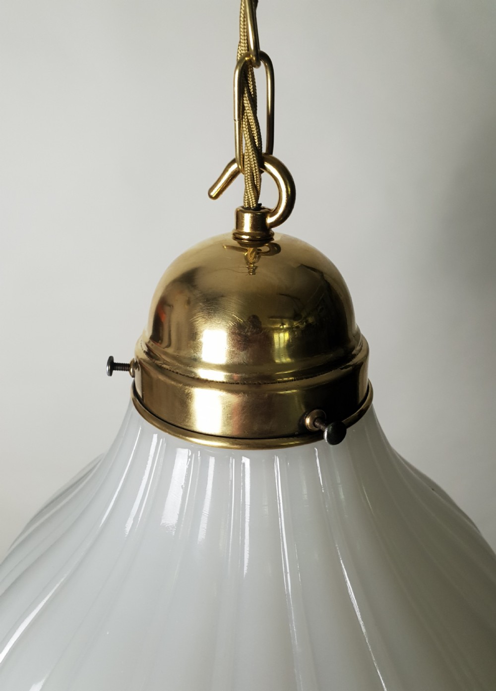 Large Moonstone Ceiling Light with Original Brass Gallery, Rewired  View V