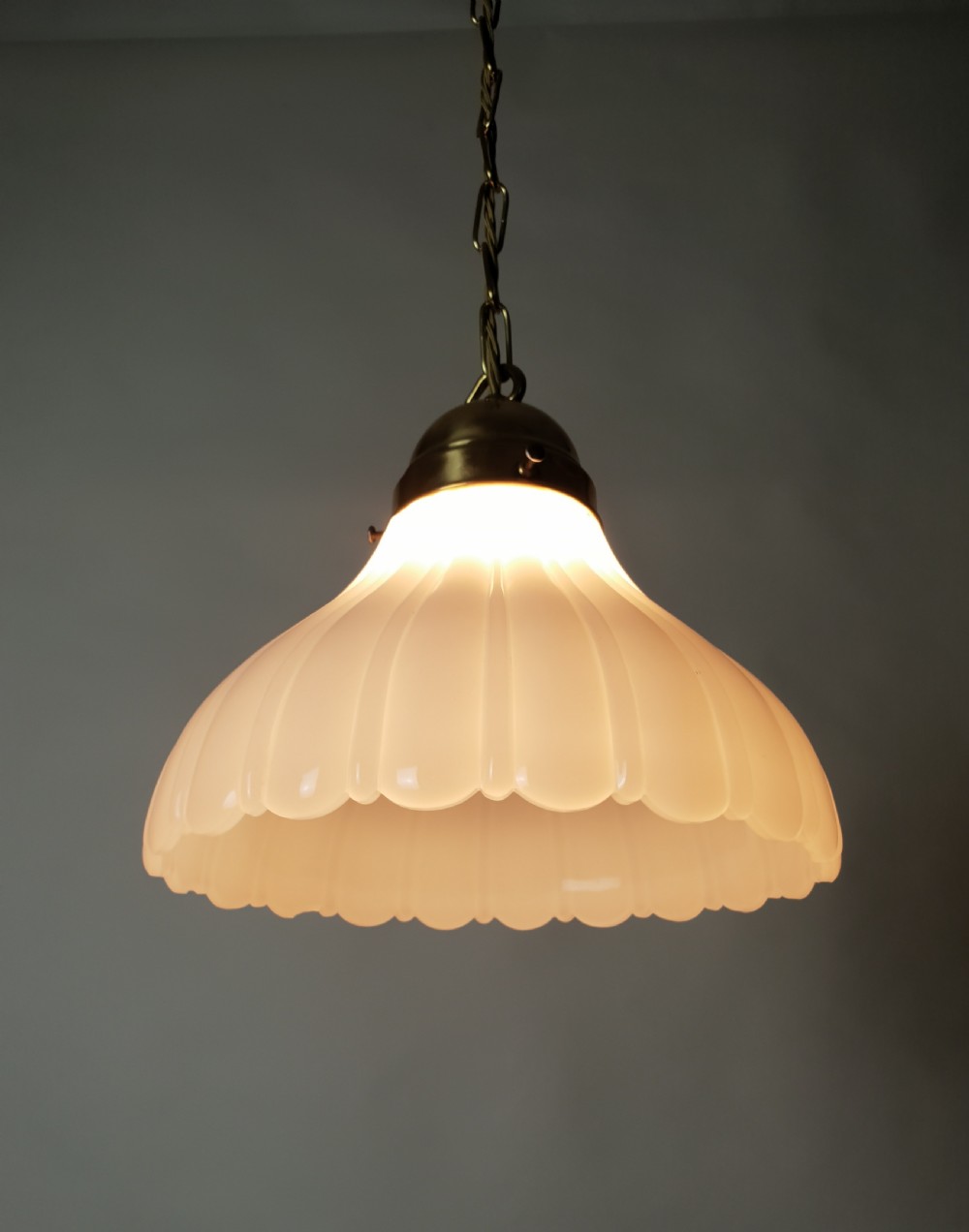 Large Moonstone Ceiling Light with Original Brass Gallery, Rewired  View VI