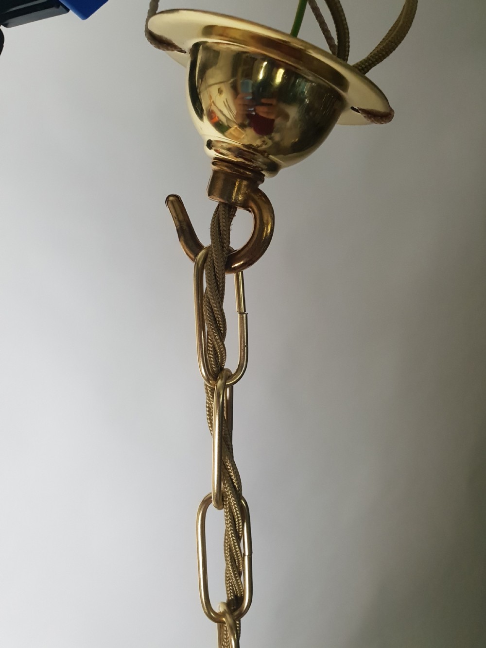 Large Moonstone Ceiling Light with Original Brass Gallery, Rewired  View VII