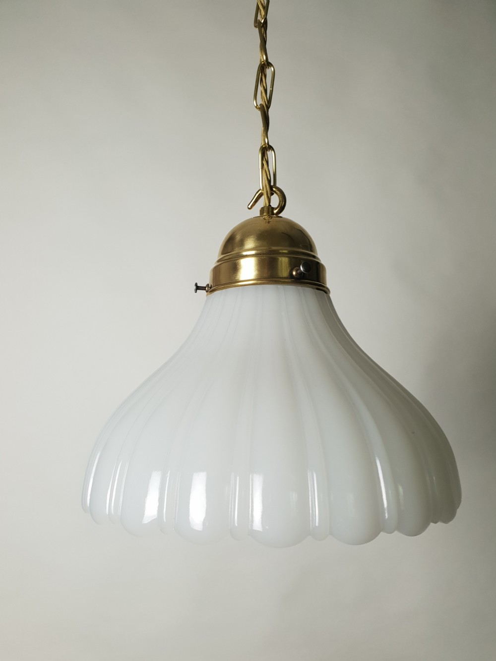 Large Moonstone Ceiling Light with Original Brass Gallery, Rewired 