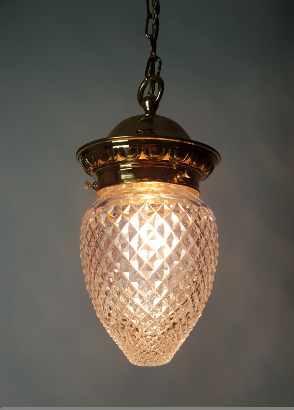Edwardian Cut Crystal Pineapple Ceiling Light, Rewired  View II